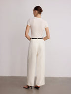Belted Mid-Waist Wide-Leg Pants
