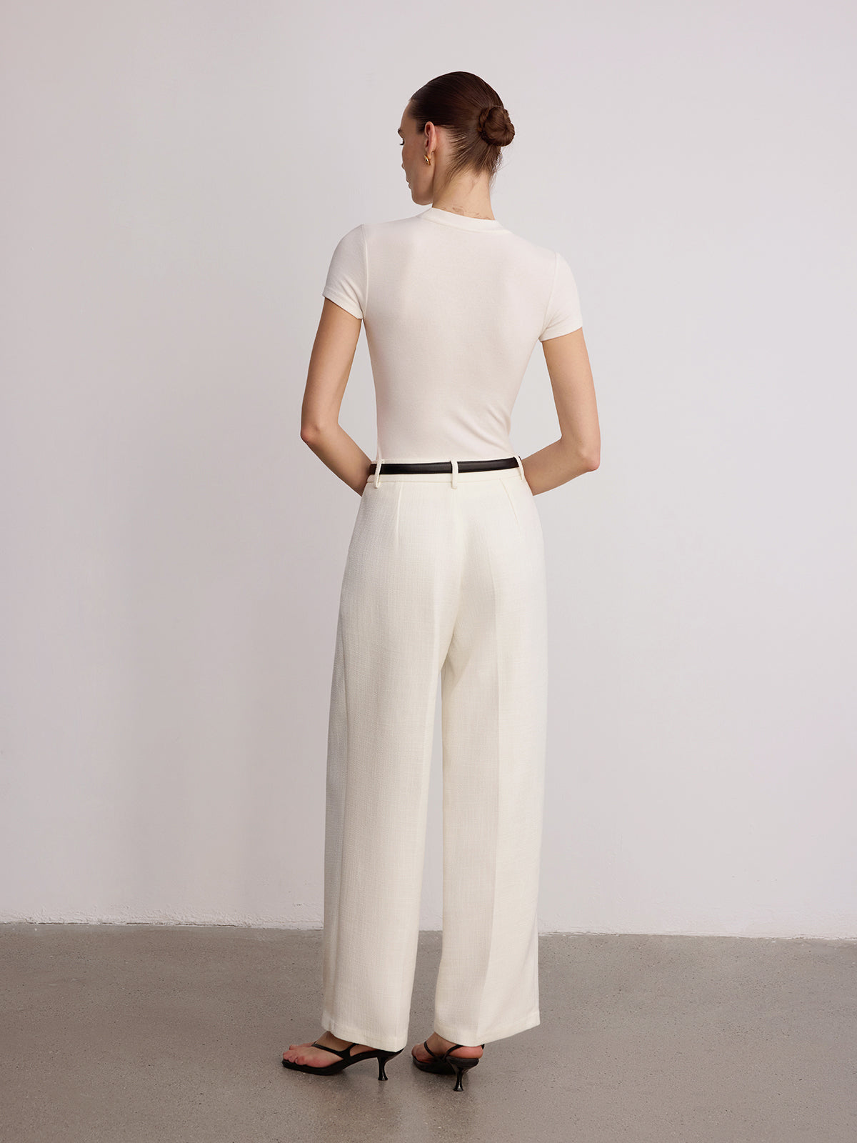 Belted Mid-Waist Wide-Leg Pants