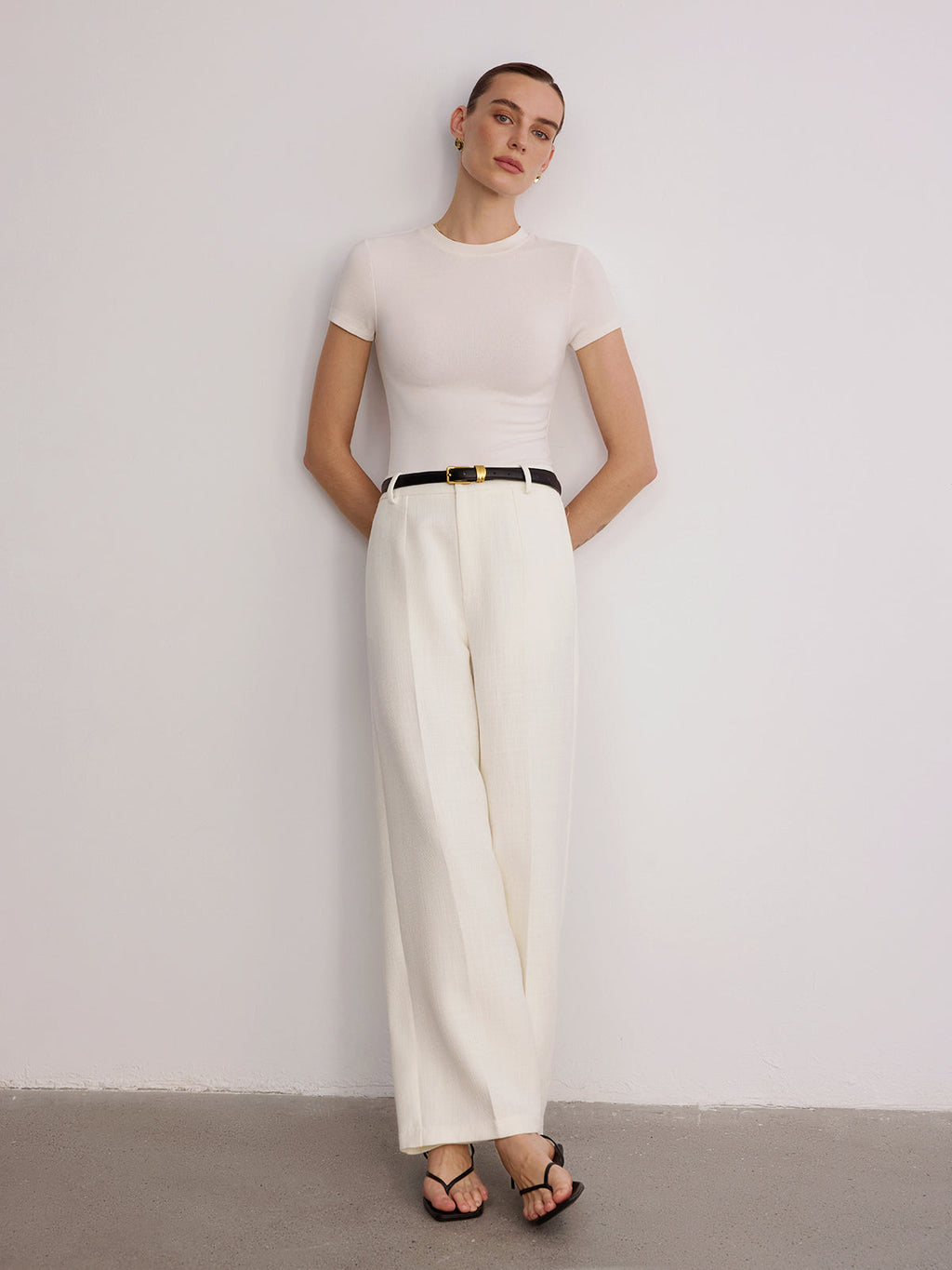 Belted Mid-Waist Wide-Leg Pants