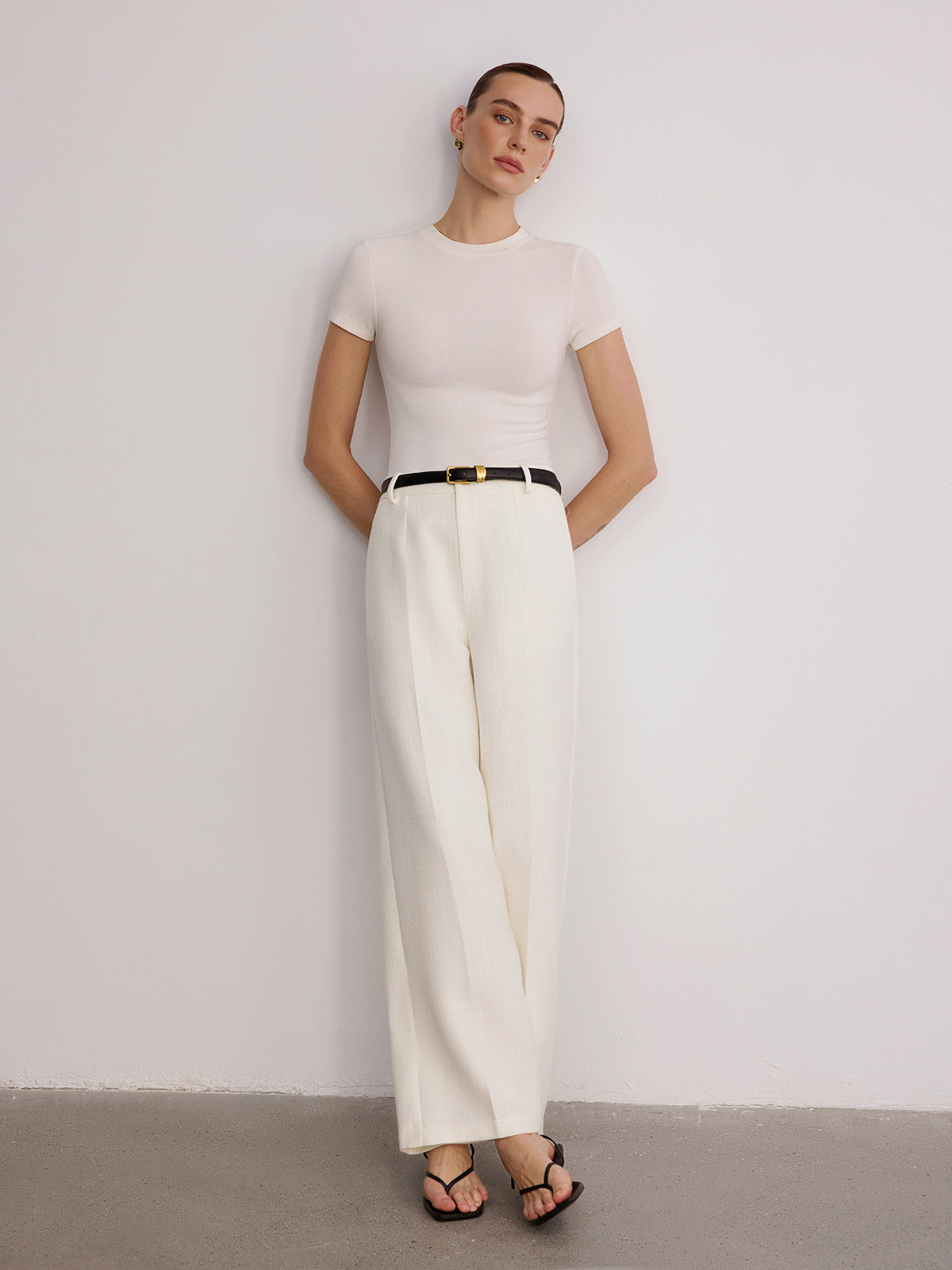 Belted Mid-Waist Wide-Leg Pants