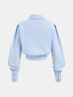 Striped Cinched Waist Cropped Shirt