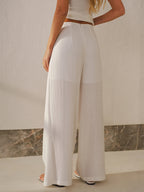 Horsebit Detail Linen Blend Wide Leg Pants