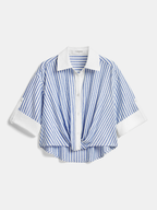 Striped Twisted Short Sleeve Cropped Shirt