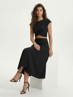 Twist-Front Crop Top & Midi Skirt Set