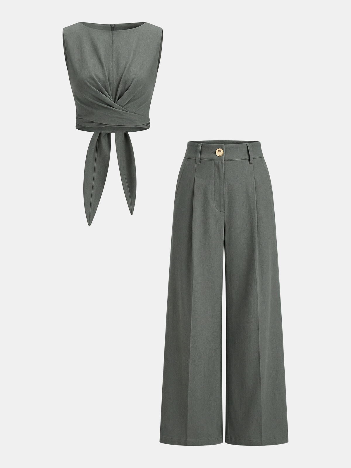 Cross-Tie Crop Top & Wide-Leg Pants Set