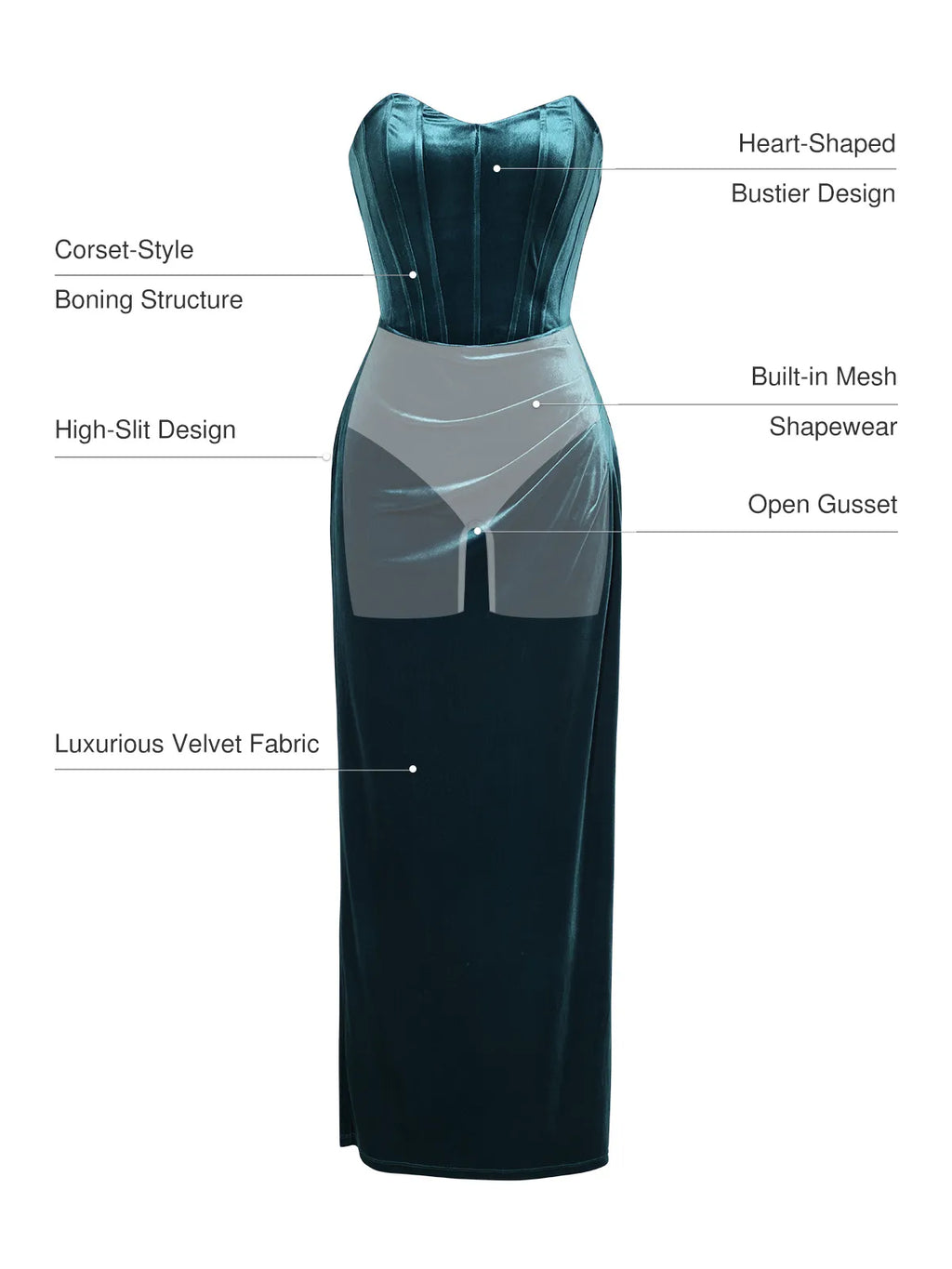 Strapless Velvet Ruched Sculpting Corset Gown